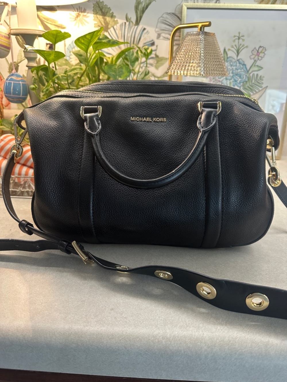 Michael Kors Raven Large Leather Satchel Crossbody